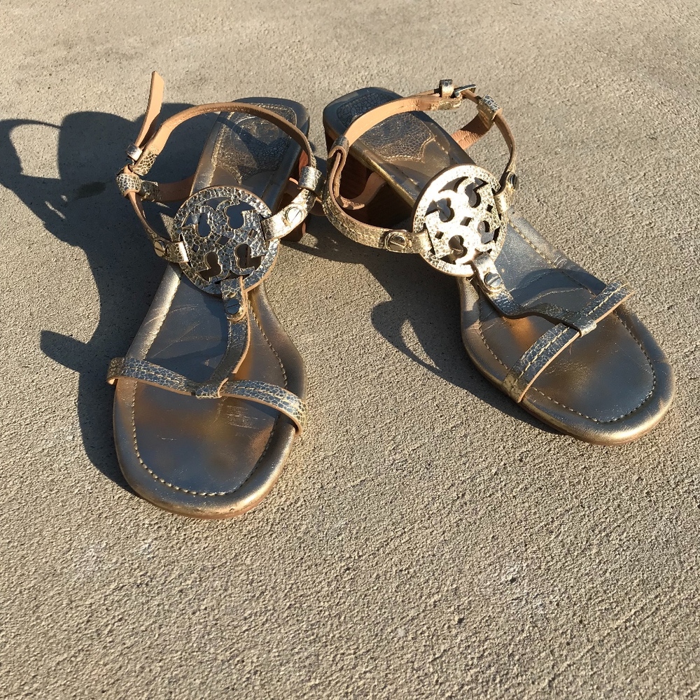 Tory Burch gold leather strapy sandals